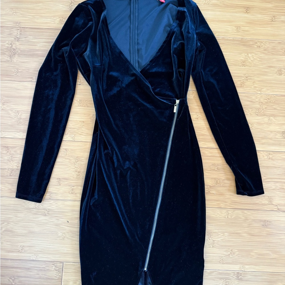 Guess Black Velvet Long Sleeve Dress